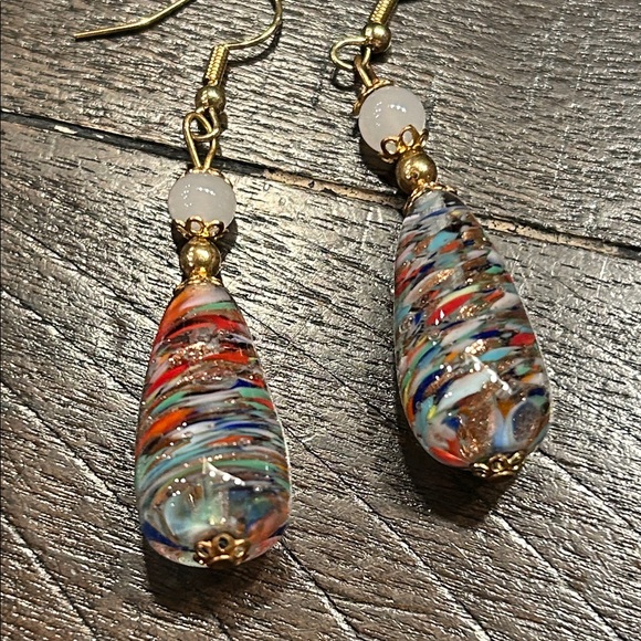 Colorful Glass Teardrop Earrings - Picture 2 of 4